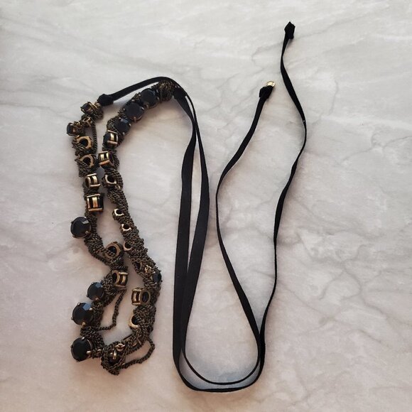 J. Crew Jewelry - ✨ J.Crew Black Rhinestones Crystals Chain Ribbon Twist Tie Necklace ✨